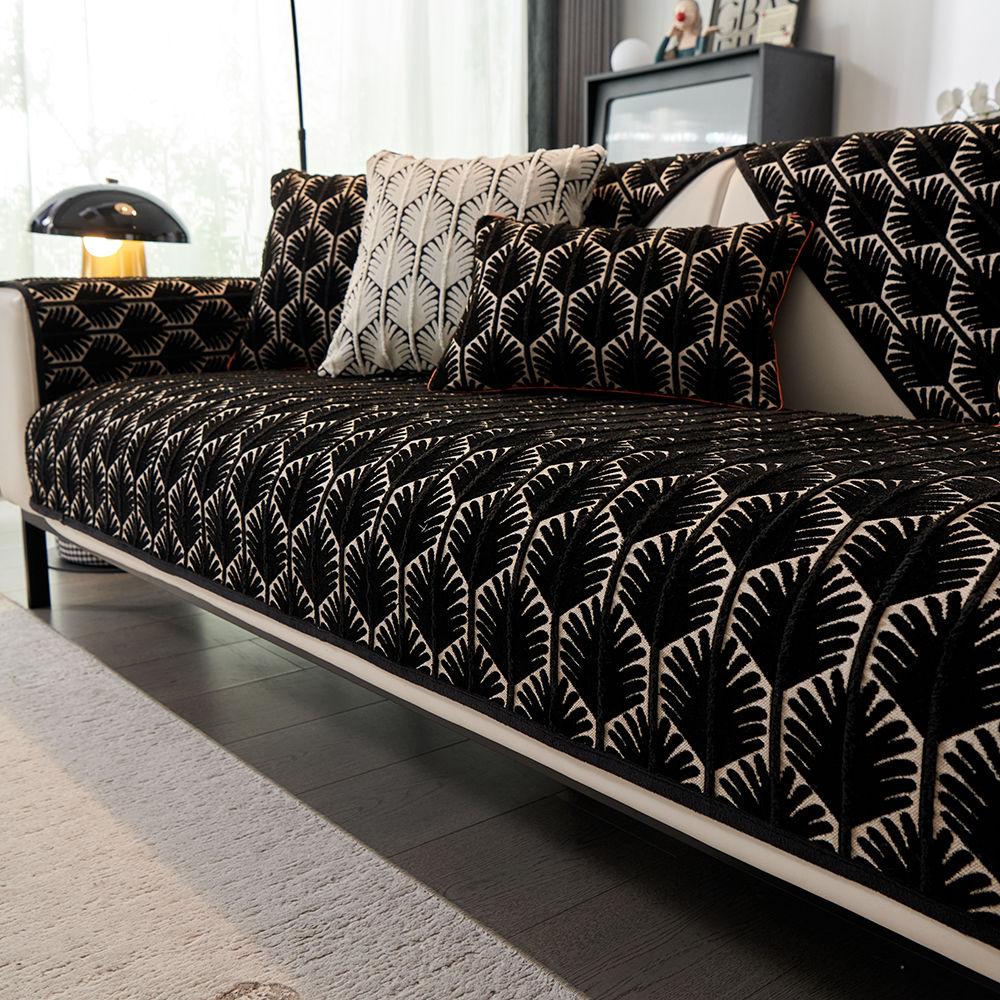 1pc Boho Style Chenille Sofa Cushion, Jacquard Leaf Pattern, Pet Friendly  Fits Armchair To Sectional Sofas,Jungle Themed Couch Protector