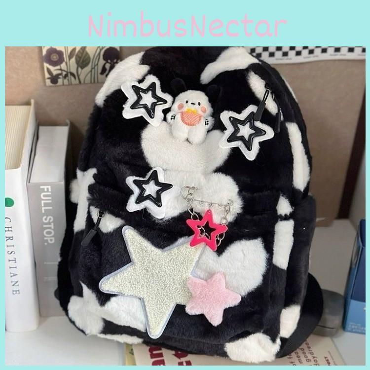 Doll And Puppy Star Decoration Spotted Plush Backpack With Capacity Large