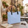 Cute Pink Star Print Tote Bag Light Blue Casual Large Capacity Shoulder Handbag for Daily Use