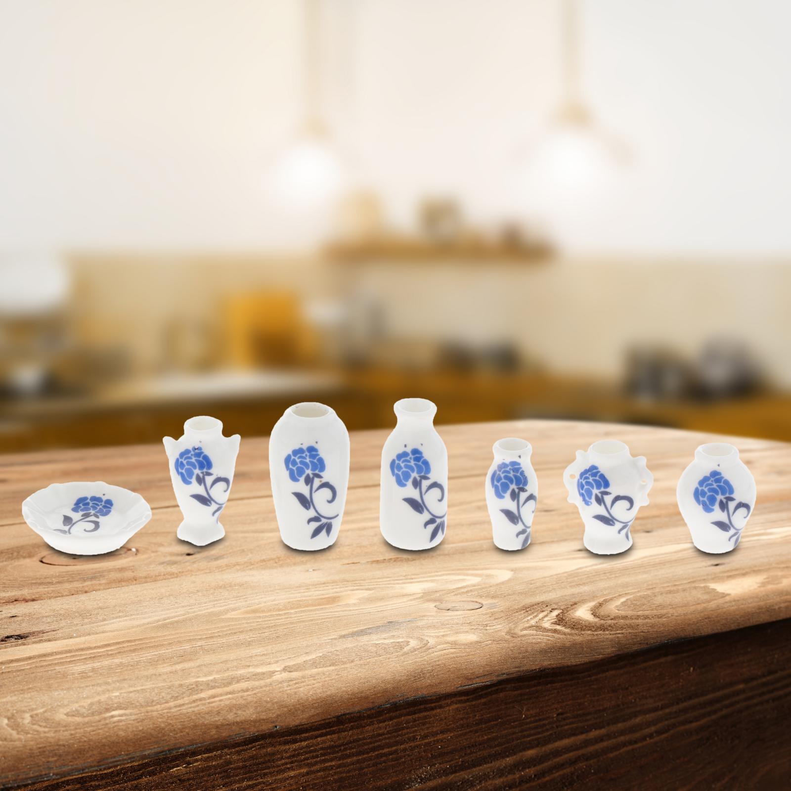 

7Pcs 1:12 Dollhouse Porcelain Vase and Dish Dining Room Micro Landscape Kitchen суничний