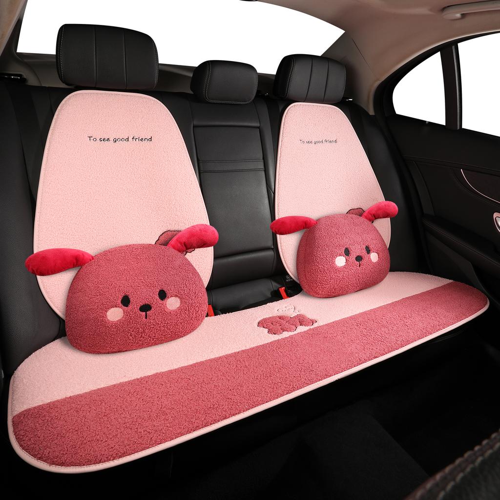 Funny Puppy Car Seat Cover 2025 New Autumn Fleece Fabric PU Leather Warm Comfortable Quick Installation Fits Most Cars