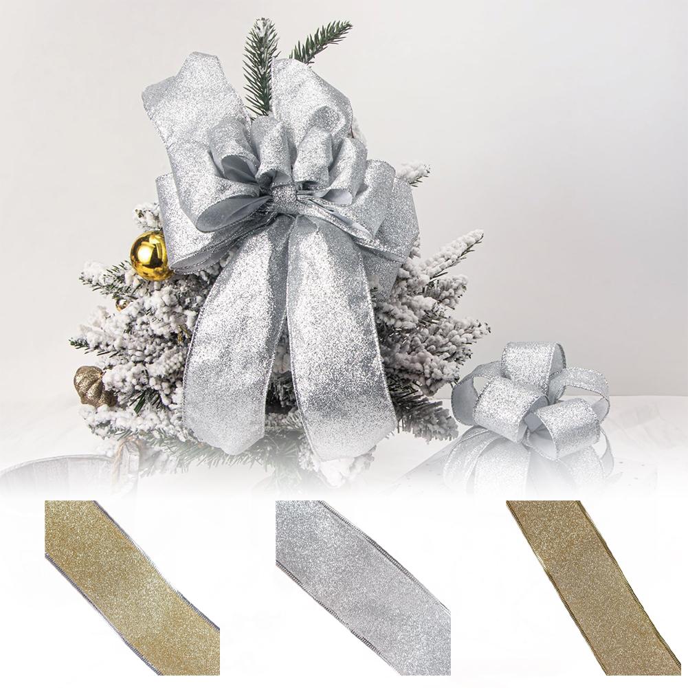 6M Wired Ribbon with Gold Metallic Edge and Glitter Finish for Christmas For Wreath Decoration and Craft Projects
