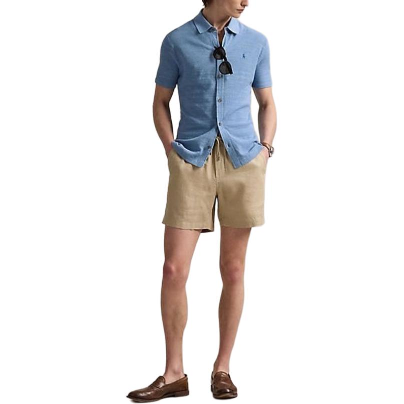 Polo Ralph Lauren Solid Logo Single-Breasted Short Sleeve Shirt Men Shirts Sea-Blue MNPOSWE1N820072-400