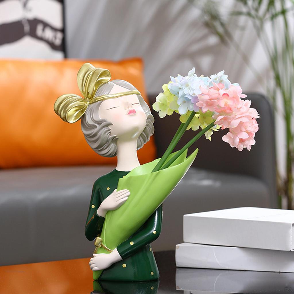Figurine de fille moderne en résine créative pour table, bureau, vase à fleurs séchées, pièces maîtresses, décoration de mariage