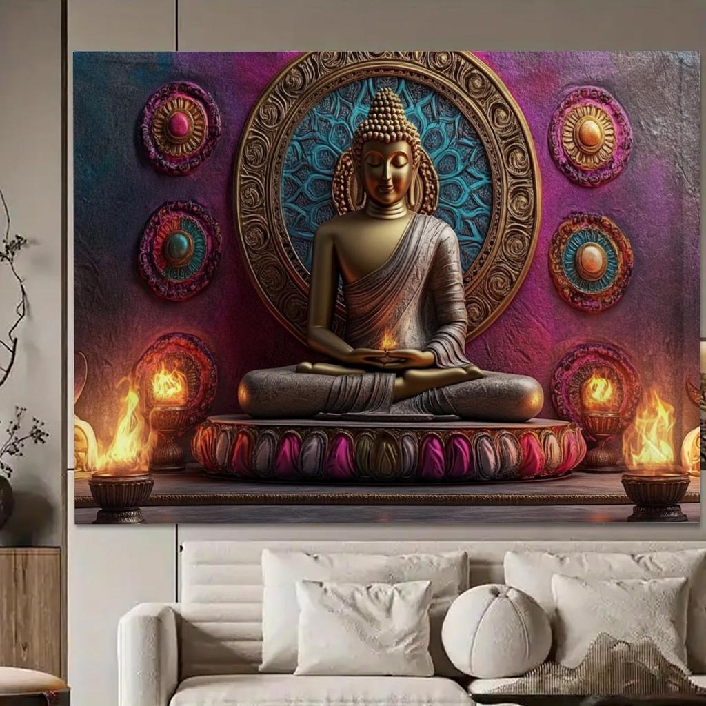 Colgante de Pared Impreso en 3D Tapiz de Buda Tailandia Trono de Loto Sakyamuni Yoga Meditación Tela de Pared Decoración para Sala de Estar Dormitorio