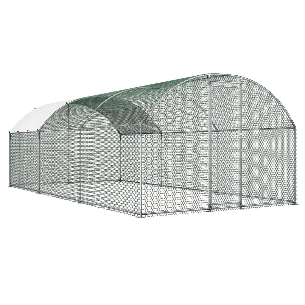 Metal Chicken Coop, 9.8x19.3x6.5 Ft Large Walk-in Chicken Runs with Cover, Doom Roof Hen House Enclosure with Security Lock, Outdoor Duck Rabbit Cage