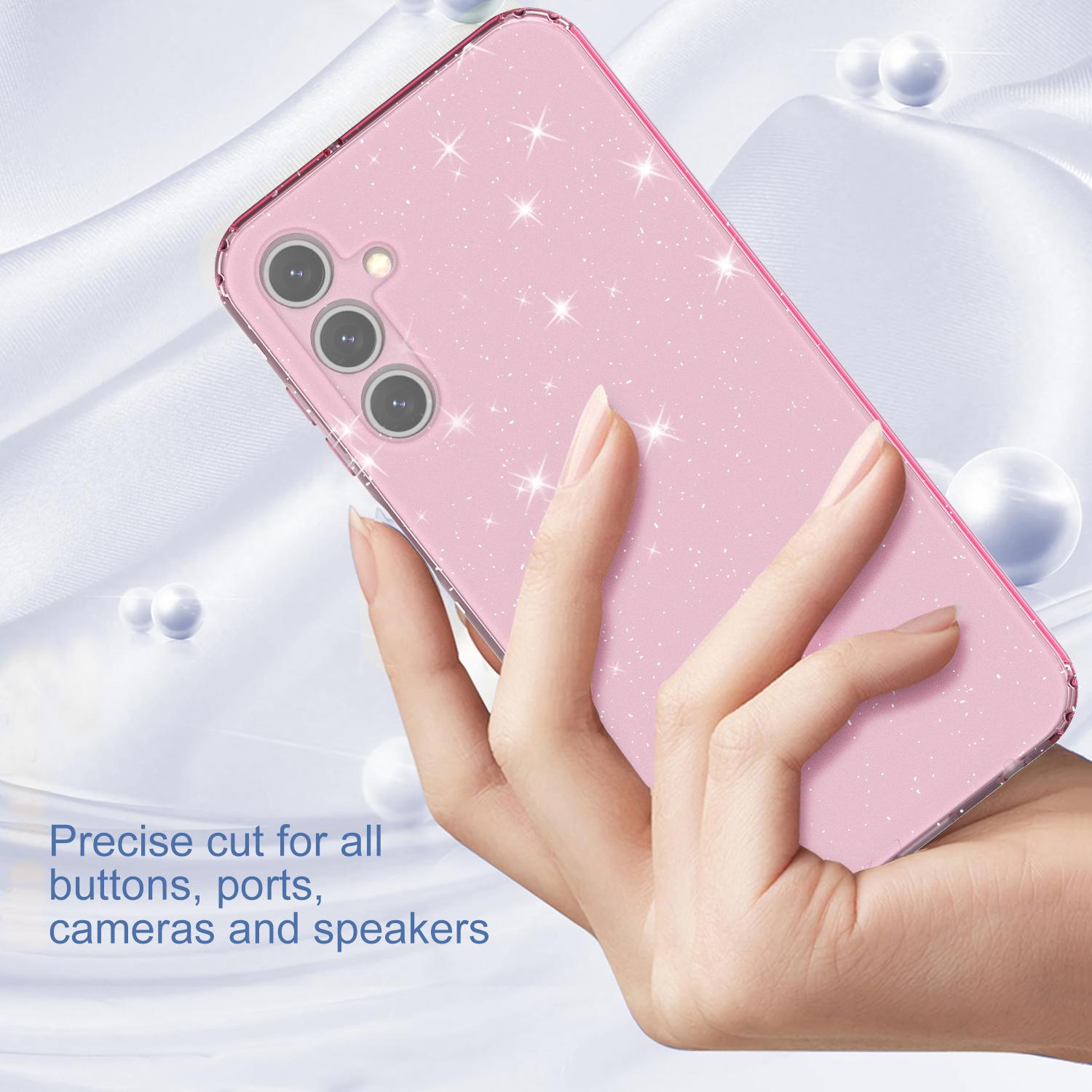 

For Samsung Galaxy A15 5G Case Shockproof Glitter TPU Phone Cover Transparent Pink