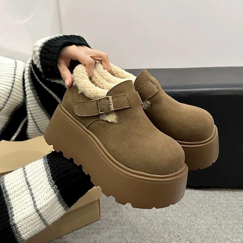 Women's Leather Large Size Soft Sole Winter Warm Fur One Snow Boots Padded Lined Ankle Boots Non-slip Hiking Sports Cotton Boots