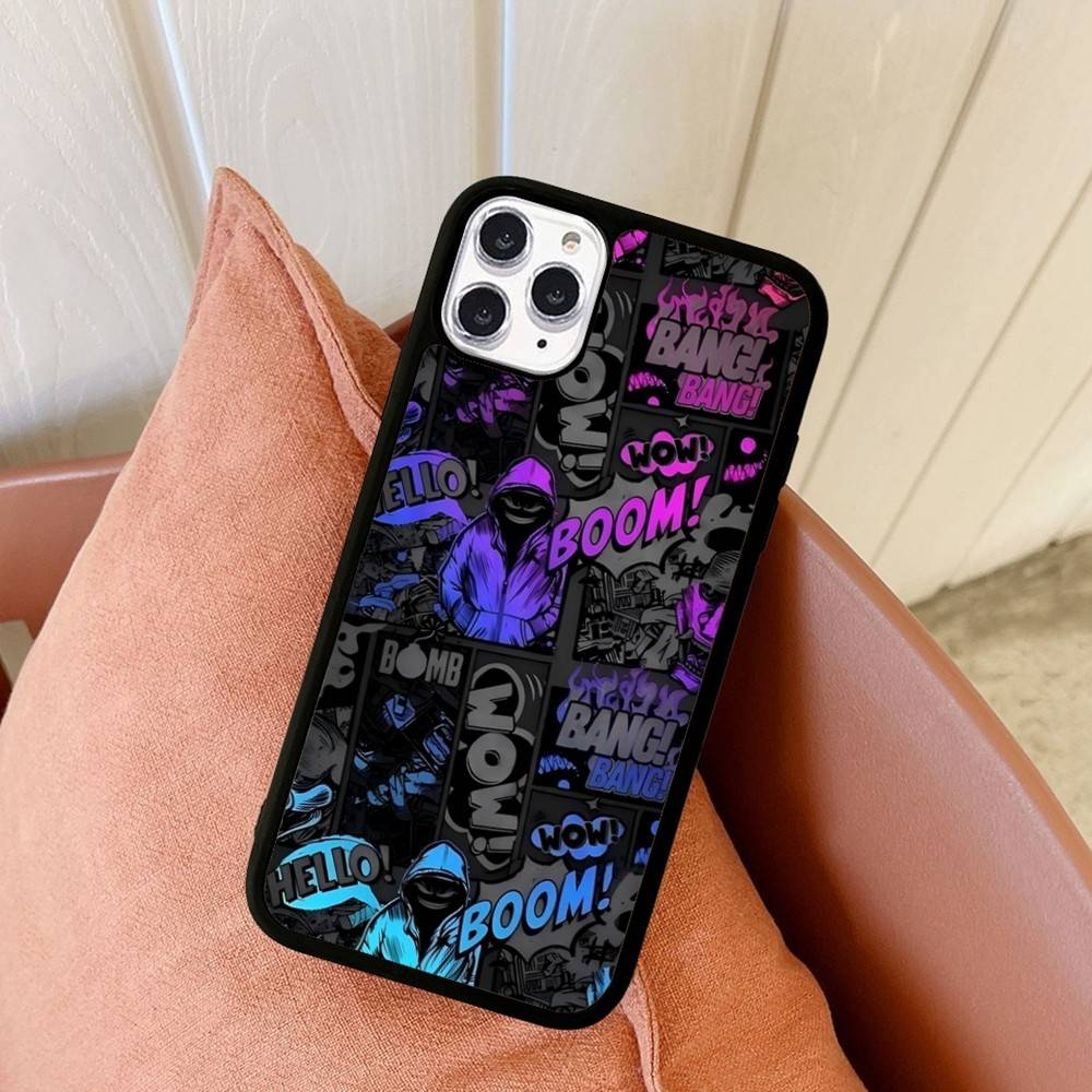 Cool Black Graffiti For iPhone 17 16 15 14 13 12 11 Mini Pro Max Plus PC+TPU Back Phone Cover