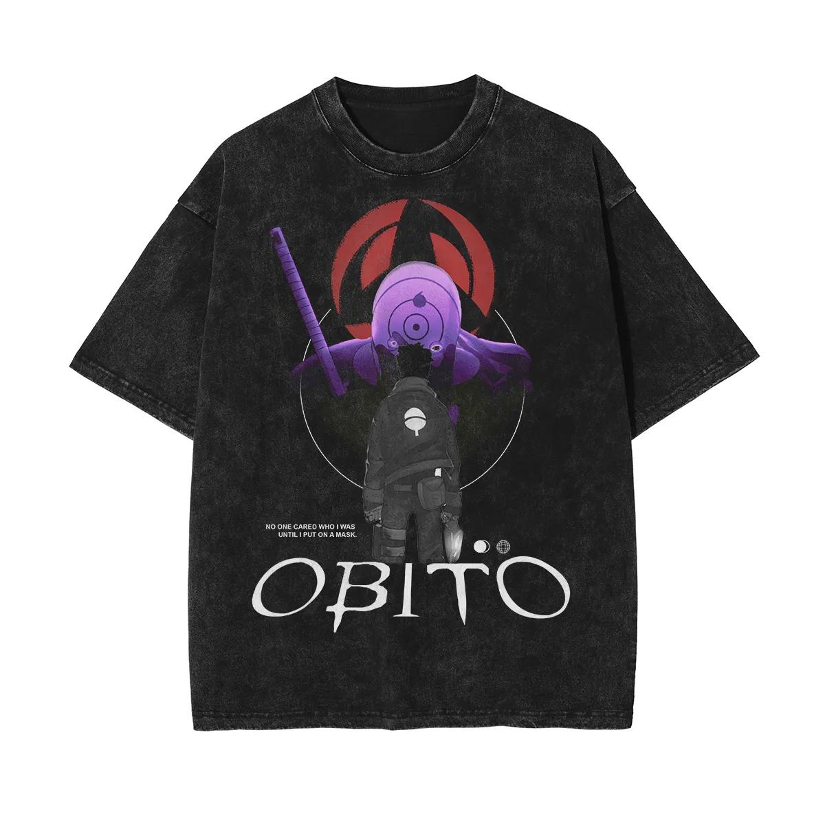 Uchiha Obito Mask Tshirt Naruto Shippuden Tee Vintage Washed Retro Anime Harajuku Streetwear Mens Graphic Top Streetwear M