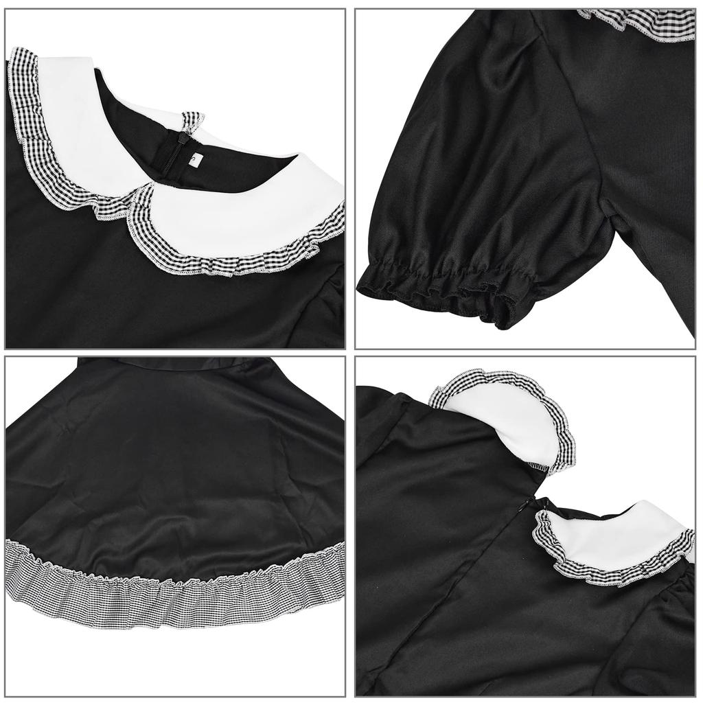 Maid Gothic Lolita Check Plus 2XL [FULINE] Costume, Cosplay, Cross-Dressing, Cute, Dress, Black, Size,