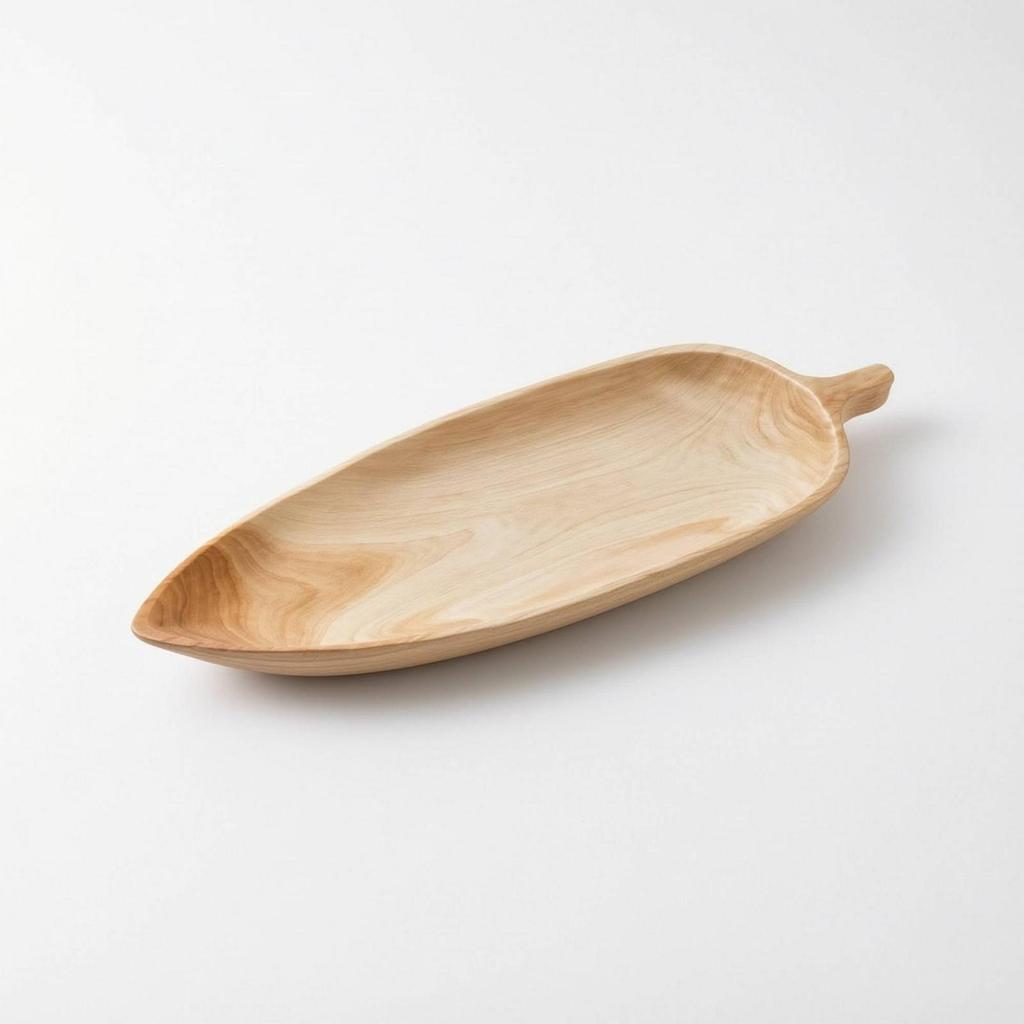 LeafShaped Tray Elongated with Handle Wood Wooden Serving Platter for Tabletop Display, Tea