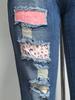 Spring 2025 Women's Ripped Jeans with Printed Appliqué - Casual Versatile Long Pants