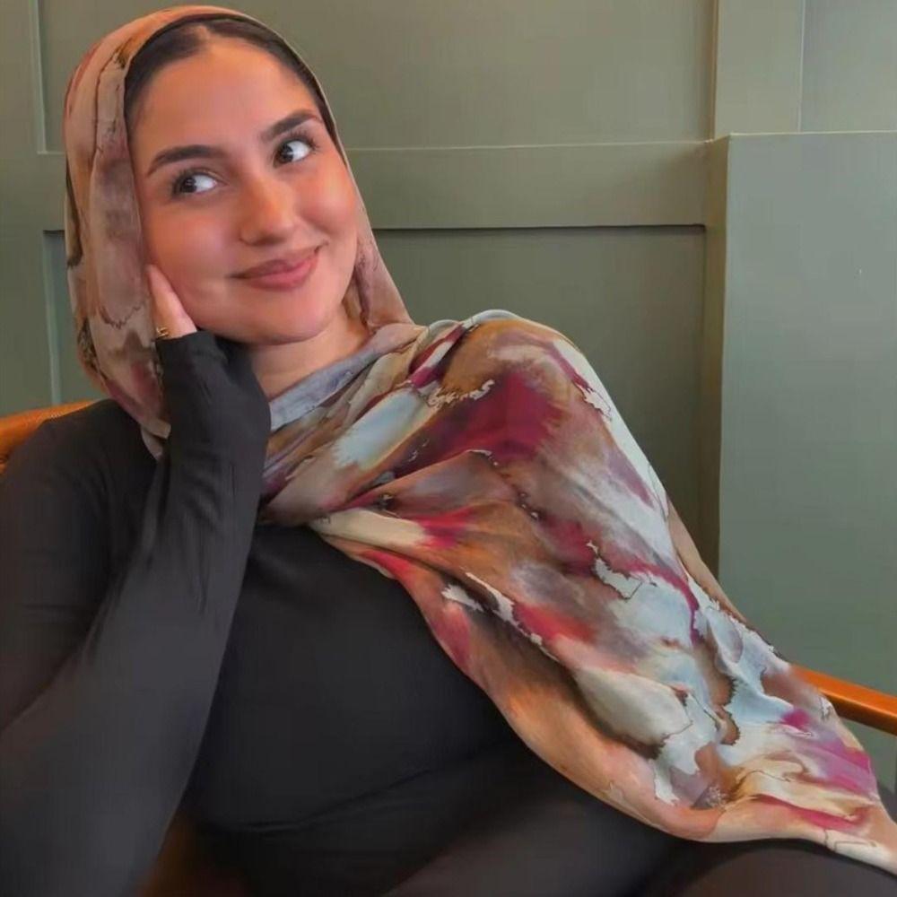 Langer ethnischer Schal Aquarell Islamischer Turban Luxuriöser Hijab Schal Damen