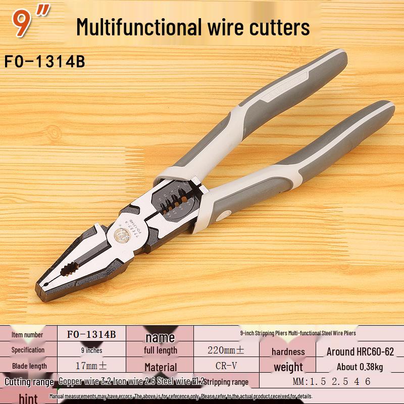 Fukuoka Tools 9-inch Electrician Wire Cutters & Stripping Pliers FO-1314B - Industrial Grade