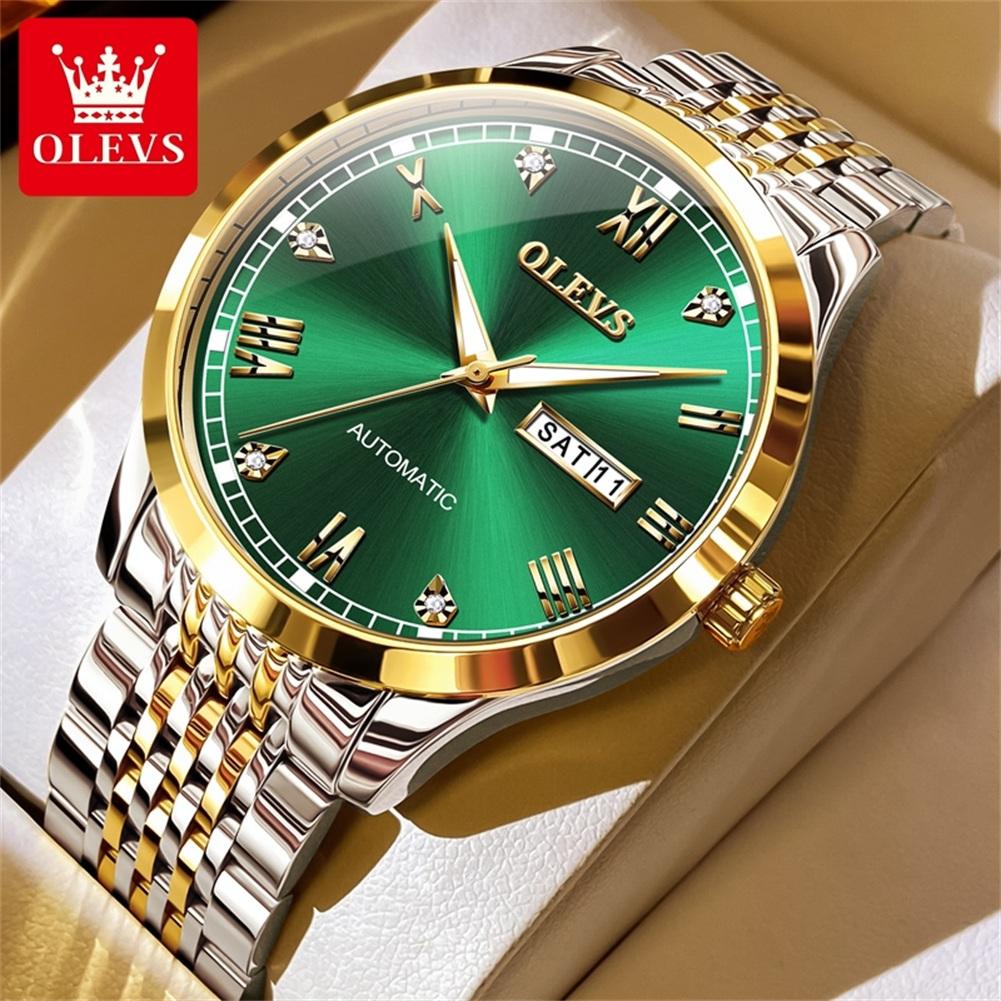 OLEVS Original Men's Watch Stainless Steel Dual Calenadr Classic Luxury Business Automatic Mechanical Wrist Watches for Man 6602