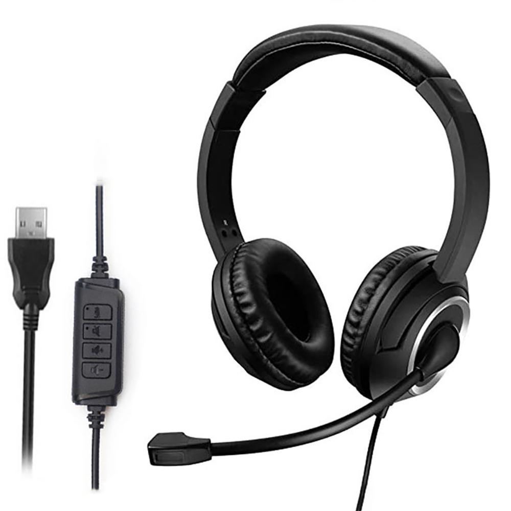 

USB Headset with Mic Mute for PC 3.5mm Business Headphones with Rotatable Microphone Noise Cancelling for Call Center чорний