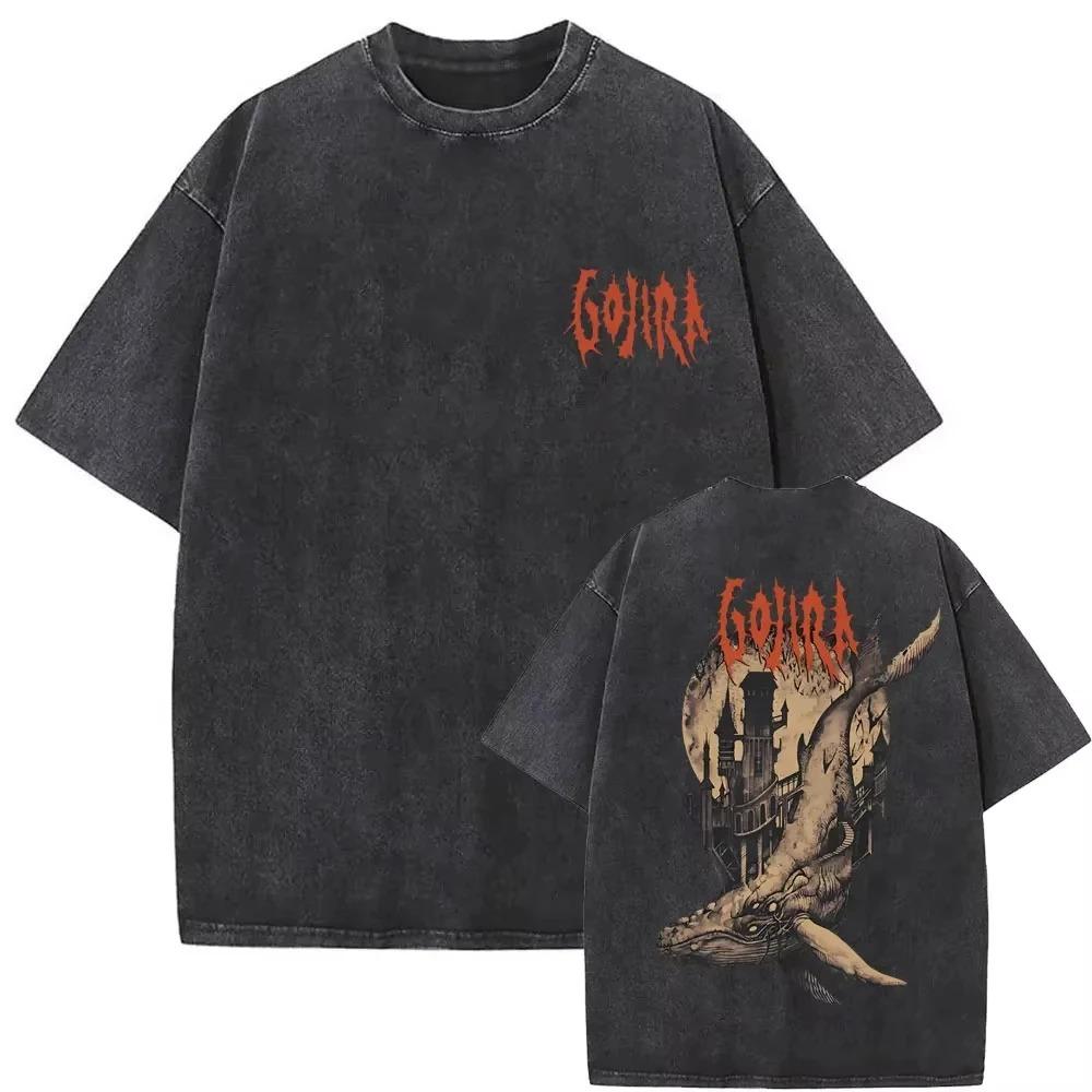 Gojira Szkielet Medytacja Vintage Acid Wash Dwustronny Graficzny Czarny T-shirt Oversize | Streetwear Merch Koszulka dla Fana Zespołu Progressive Metal