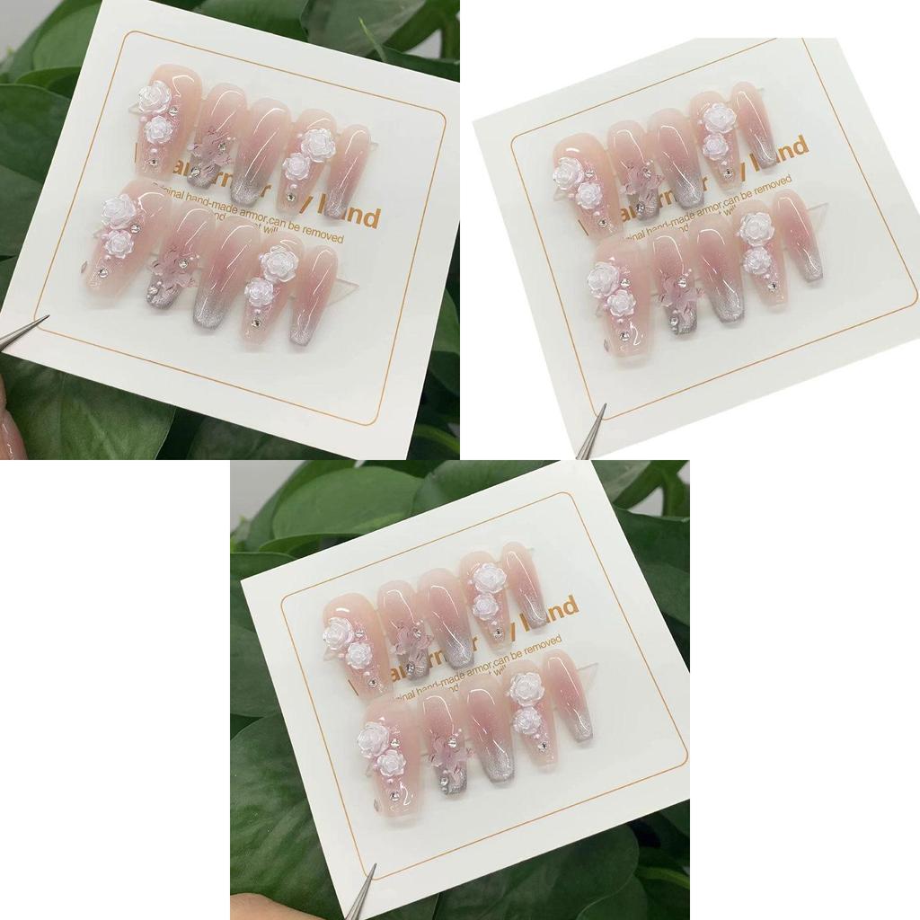 Handmade Fairy Pink Camellia Blush Butterfly Jewelry Nail Art Set Xs/s/m/l