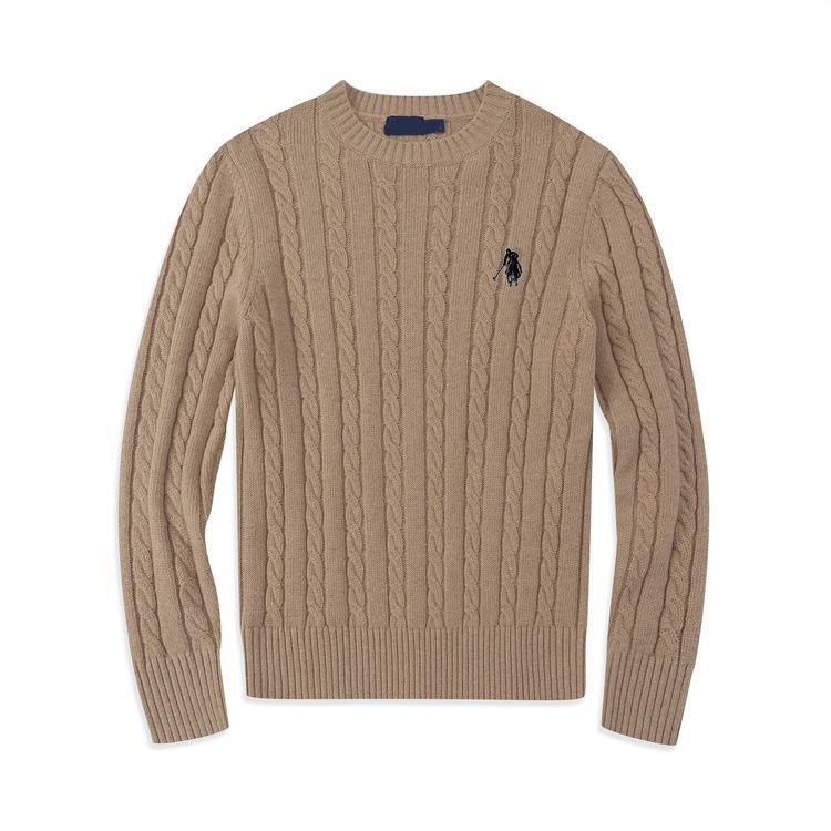 Baoluo Original Little Horse Men's Sweater - Autumn/Winter Cable Knit, Round Neck, Embroidered, Pure Cotton Knitwear