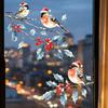 Christmas Static Decal Watercolor Bird Window Sticker, Santa Hat On Beey Waterproof PVC Film Branch Decal, Cling for Holiday Party Festive Wall Decor
