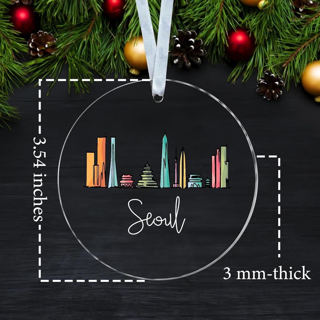 Colorful Seoul Ornament - Skyline Acrylic Ornament - Seoul Decor - City Xmas Tree - Travel Keepsake
