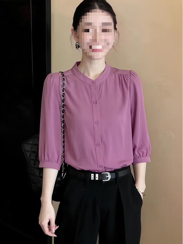 Women's Mid-Sleeve Simple Shirt - Versatile, Slimming, and Stylish for Early Spring