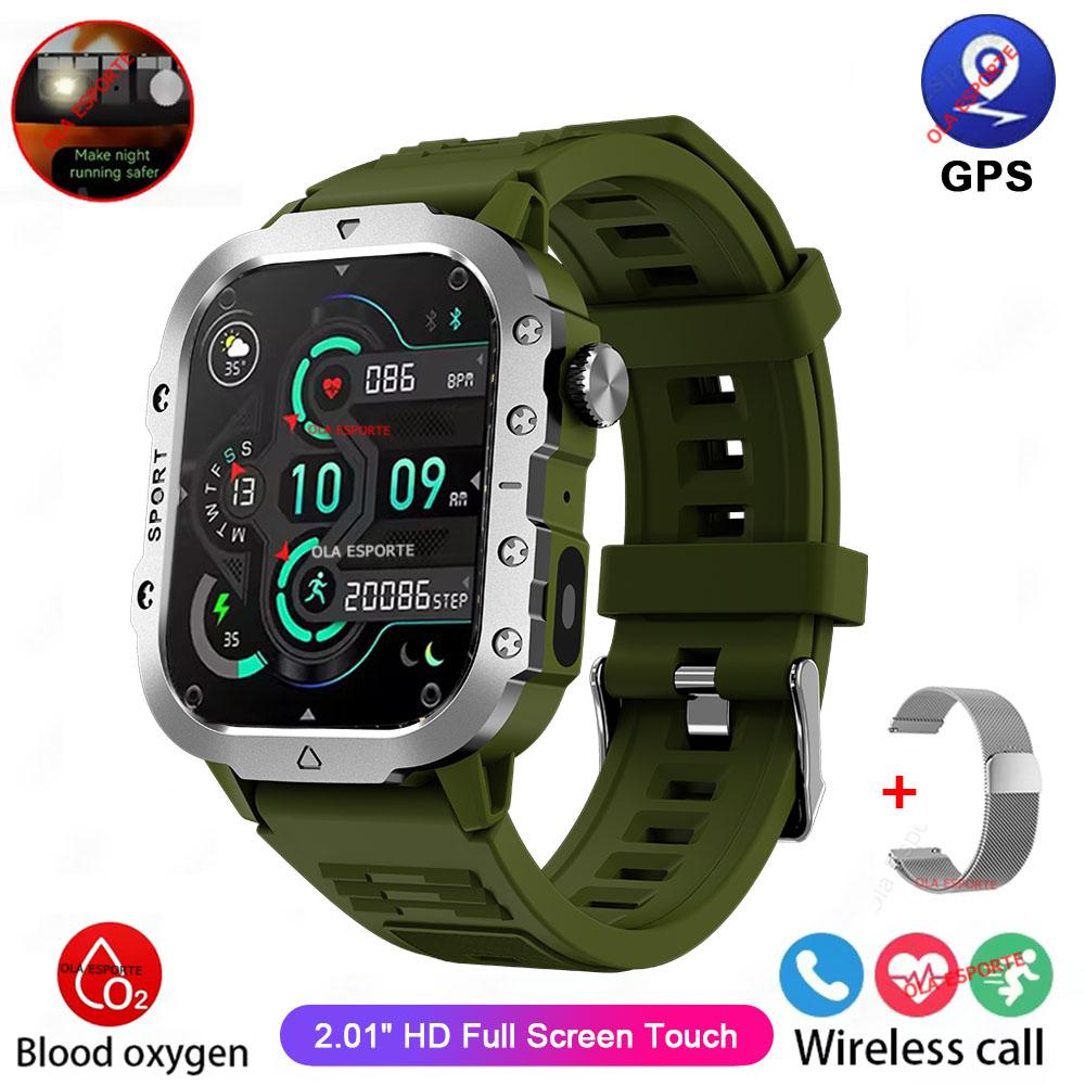 New Military Men's Smart Watch LED Flashlight Outdoor Sport Fitness Tracker IP67 3ATM Wristwatch Health Monitor Smart Watch