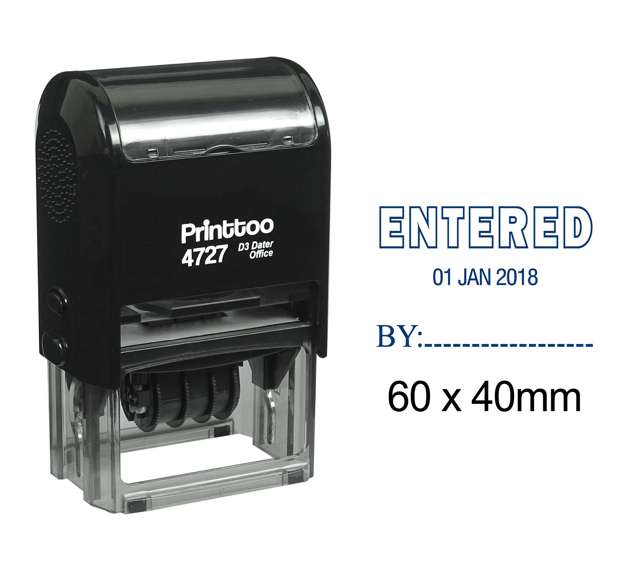 

Printtoo Self Inking Dater Stamp With Entered By Text Date Rubber Stamp Office 60 mm x 40 mm.(Approx) синій