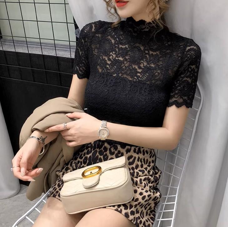 lace BLOUSE III women' openwork black elegant evening fashionable