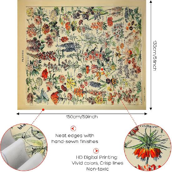 Mixweer Vintage Wildflower Vertical Tapestry for Bedroom Colorful Wall Hanging Aesthetic Wall Art For Room Decor, 51.2 x 59.1 Inch (Flower Pattern)