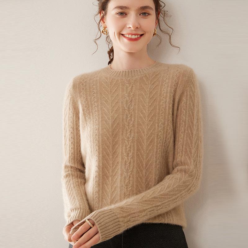 Women's Fashionable Cashmere Round Neck Jacquard Cardigan Sweater