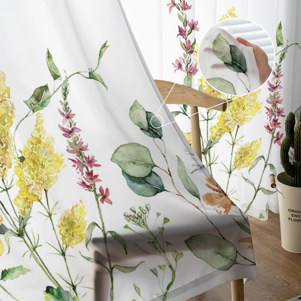 Frühlingspflanze Kamille Eukalyptus Schlafzimmer Transparente Gardinen Urlaubsdekoration Fenster Voile Tüll Vorhang