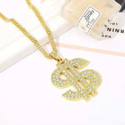 Retro Hip Hop Gold Dollar Symbol Halskette mit Diamantbesetztem Anhänger für Männer und Frauen