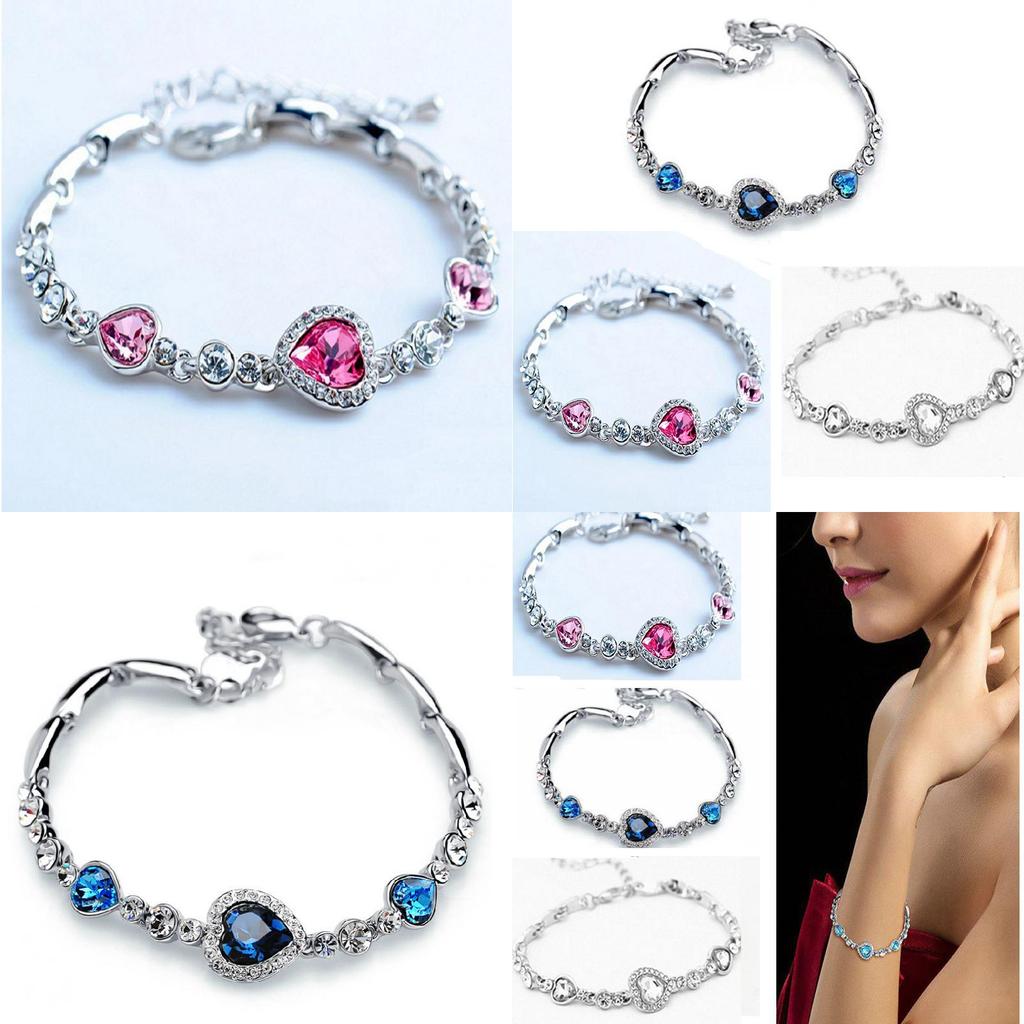 Ocean Heart Crystal Bracelet For Women With Silver Plating Fashion Jewelry Gift