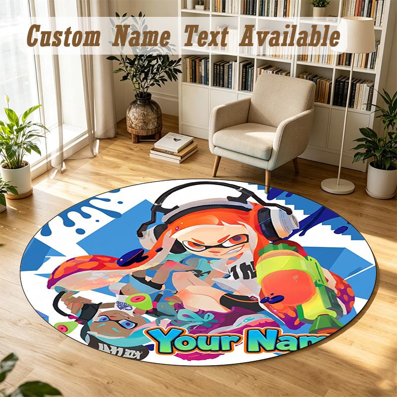 Round Rug Custom NameSplatoon Pattern Non Slip Carpet Home Floor Decor