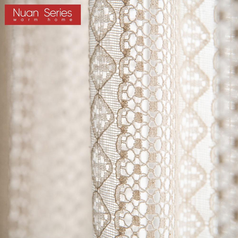 1 PC Nuan Series Lace Tassel Swag Valance,Boho Farmhouse Sheer Curtain Head for Kitchen Bedroom Living Room Window Decoration