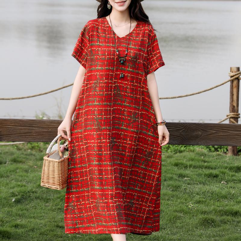 Casual Women's Dresses Summer Vintage Clothes Plus Size Elegant Short Sleeve Summer Long Dress