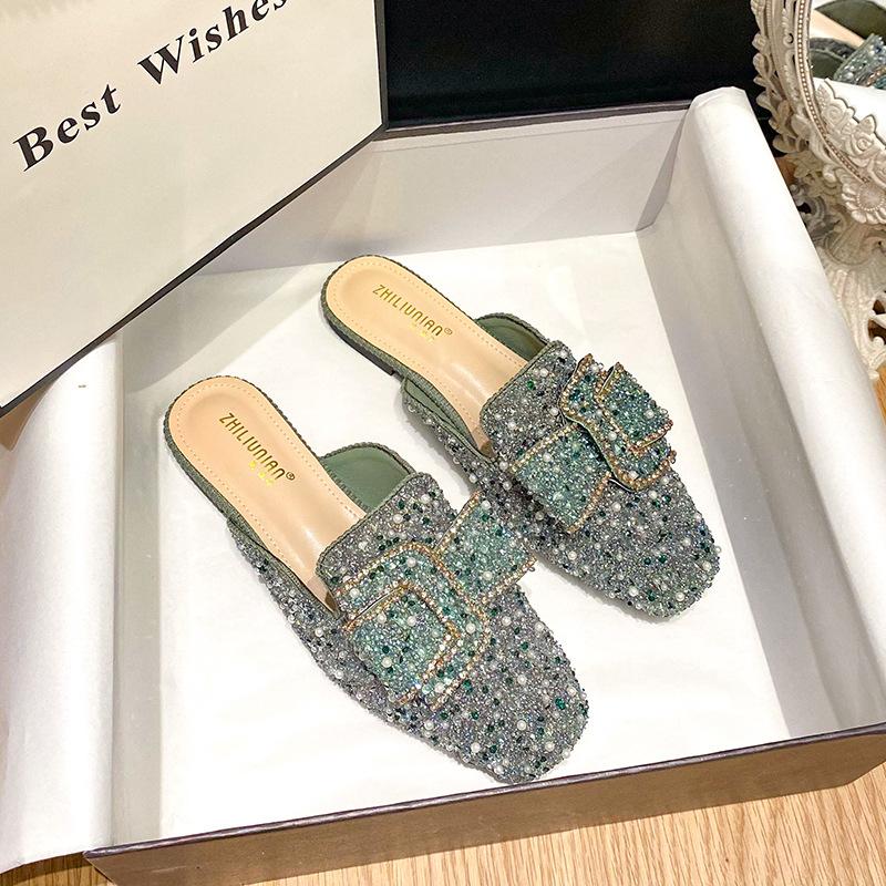 

Баотоу полубосоножки для женской летней носки модные на плоской подошве крутые шлепанцы с мягкой подошвой ленивые туфли женская обувь больших размеров 43