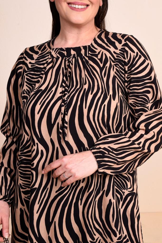 Women's Big Size Dress Plus Size Patterned Viscose Dress Mother Brown