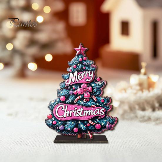 Stable Base Christmas Decor 2D Wooden Tabletop Ornaments, Xmas Tree Santa Lightweight Trees Snowman Sign with Stand, Holiday Party Decorations Favors