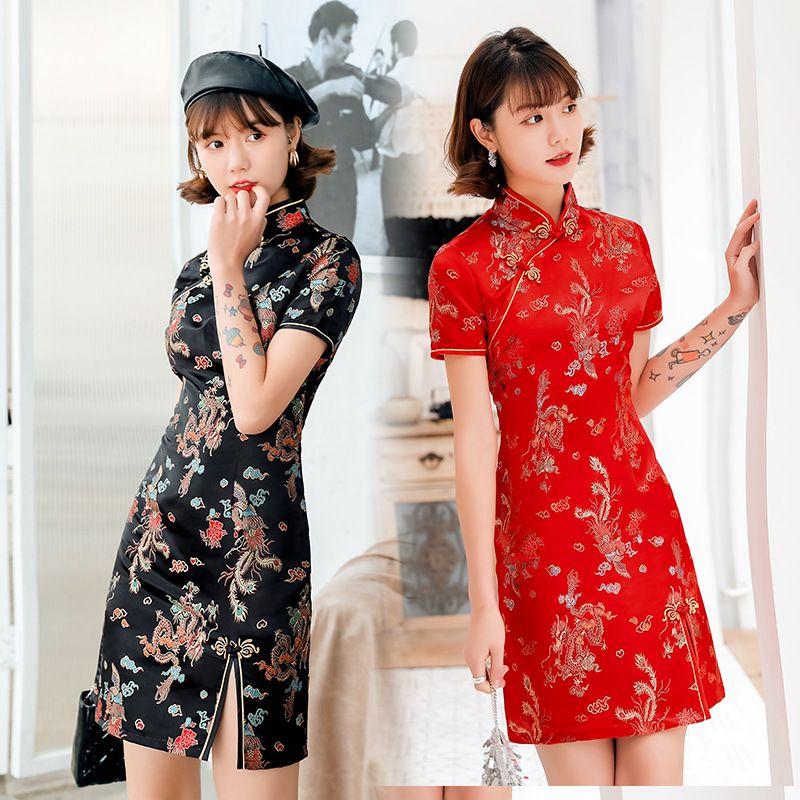 Chinese Cheongsam Elegant Short Skirt Women Dress Qipao
