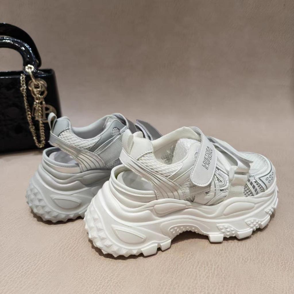 Mesh hollow sports sandals women's 2025 summer new heightened thick sole light breathable Velcro casual