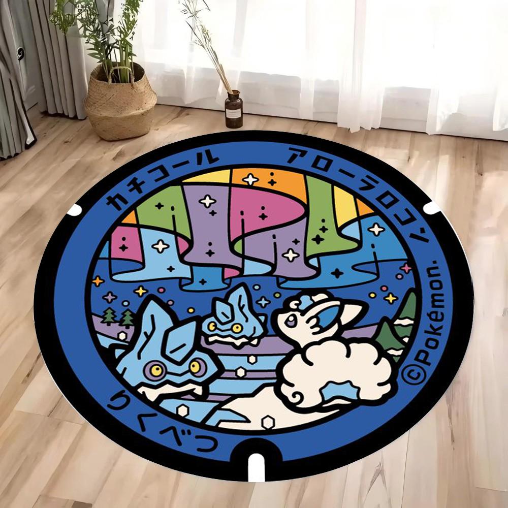  Cartoon Anime Pokémon Printed Round Carpet for Kid's Living Room Bedroom Decor Non Slip Floor Mat Bedroom Circle Rug