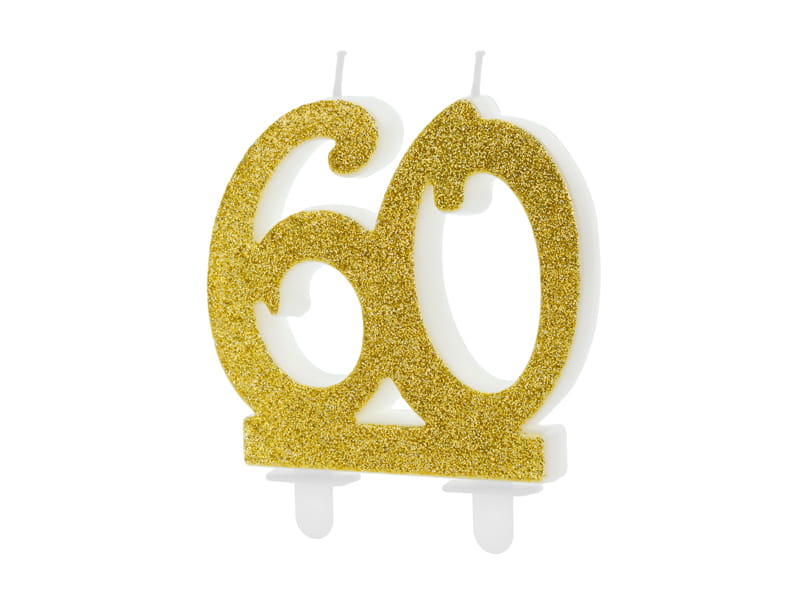 Birthday Candle Number 60 Gold Glitter