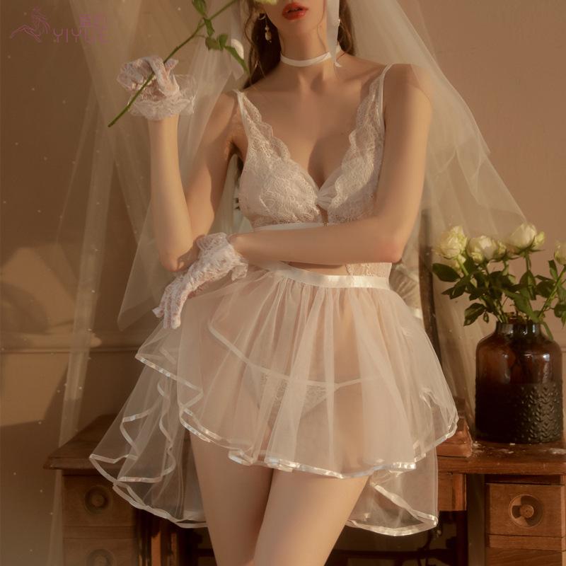 Yi Yue Lace Bridal Lingerie Set - Sexy See-through Wedding Dress Uniform 
