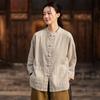 Johnature Women Vintage Stand Shirts Solid Color Long Sleeve Tops Spring Button Pockets Loose Women Shirts