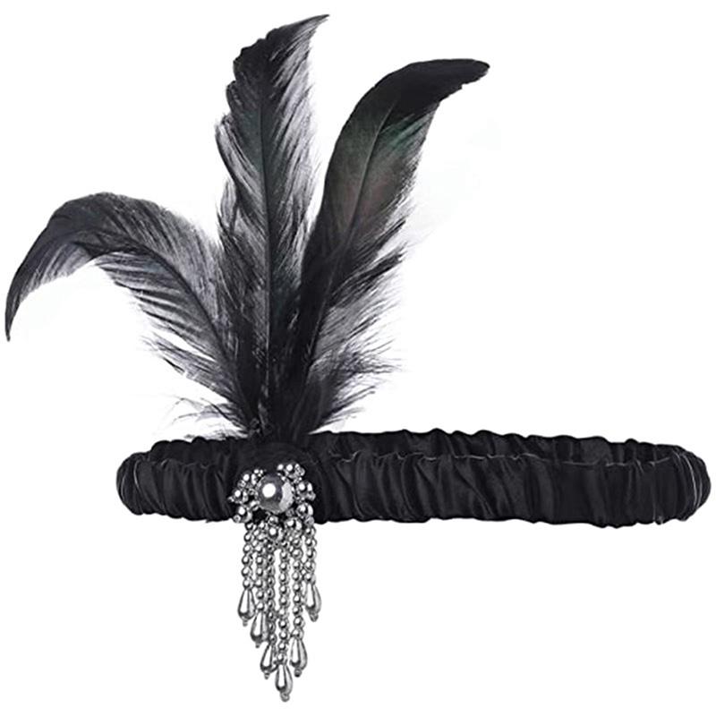 Headband Red Black Feather Pearl Headband Retro Party Props Dress Accessories