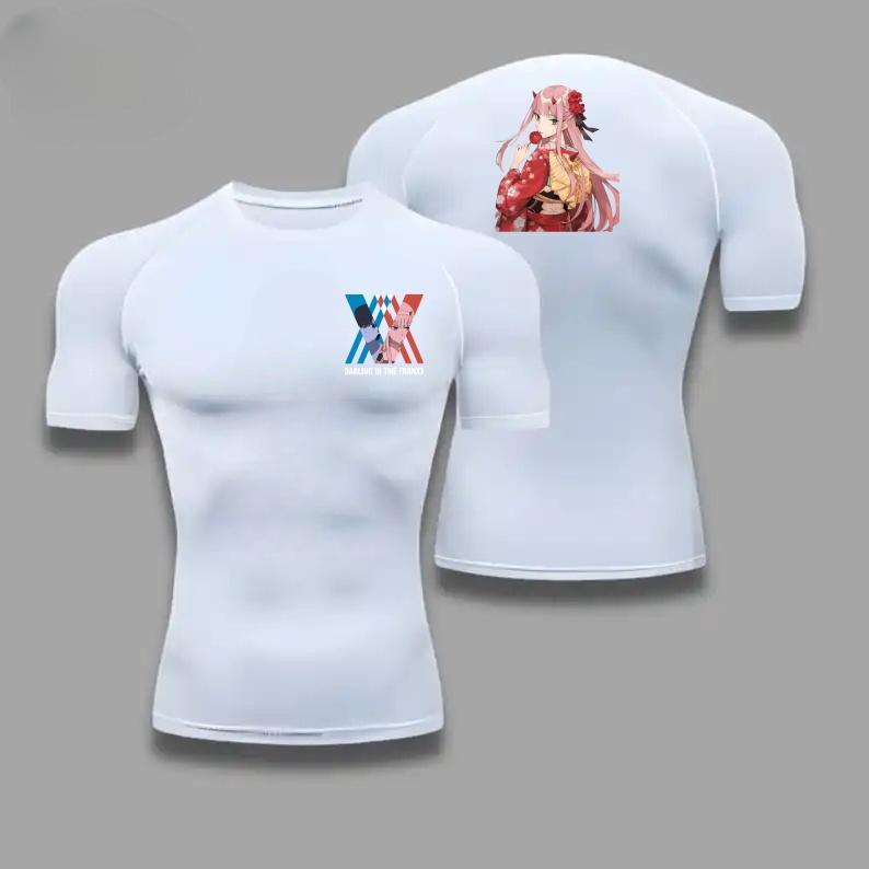 Summer Athletic for Men Compression T-Shirt Breathable Quick-Dry High Elasticity Short Sleeve Tee with Bold Zero Two Graphic Gym