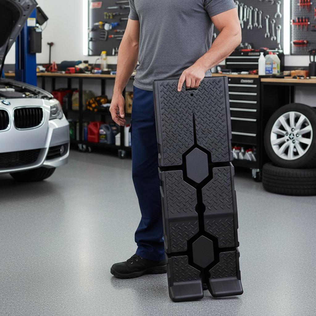 2 Pcs Vehicle Ramp 3 Ton Capacity Plastic Car Ramps Portable Vehicle Maintenance Tire Ramps for Truck SUV Vehicle Repair